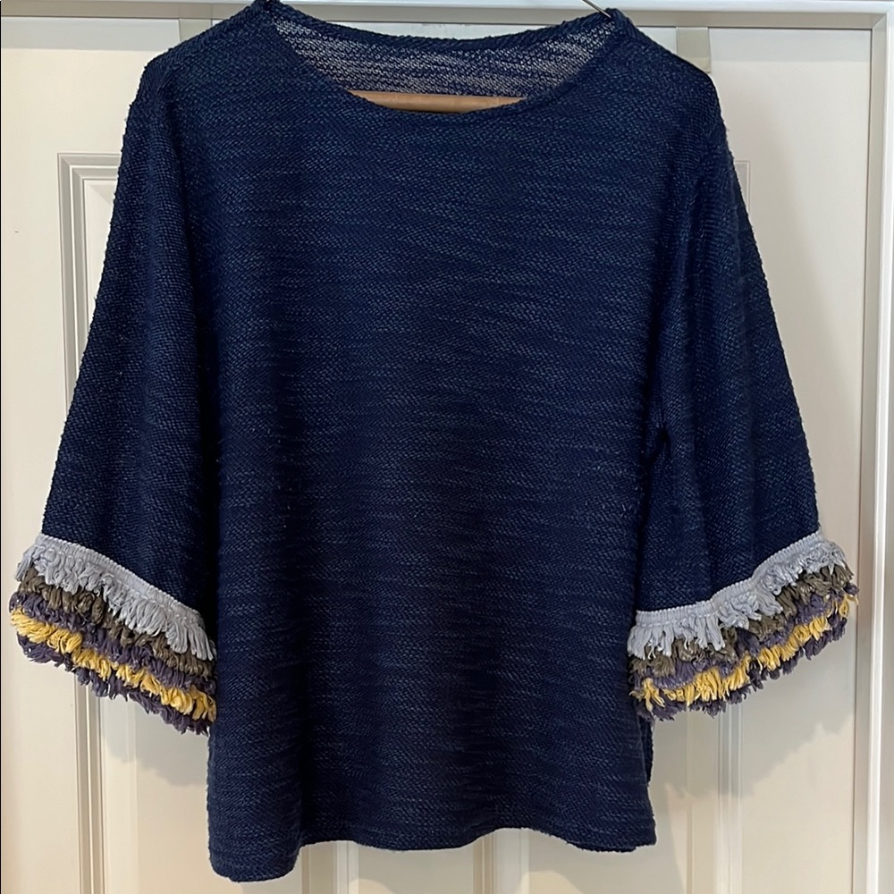 Ladies Navy Top with Fringe Sleeves
